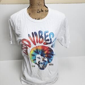 Bob Ross White Tie Dyed Graphics Short Sleeve T-Shirt Men's Size M